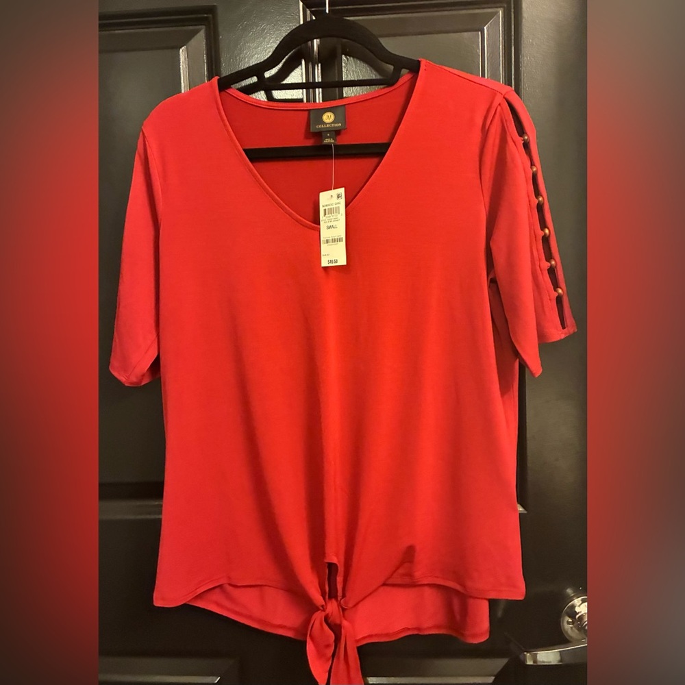 JM Collection Scarlet V-Neck Tie-Front Top